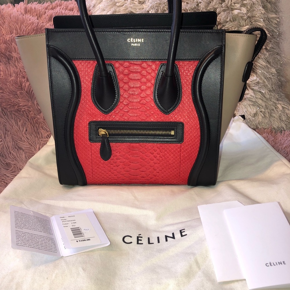 CELINE PYTHON RED MINI LUGGAGE W/ TAGS WORN ONCE
